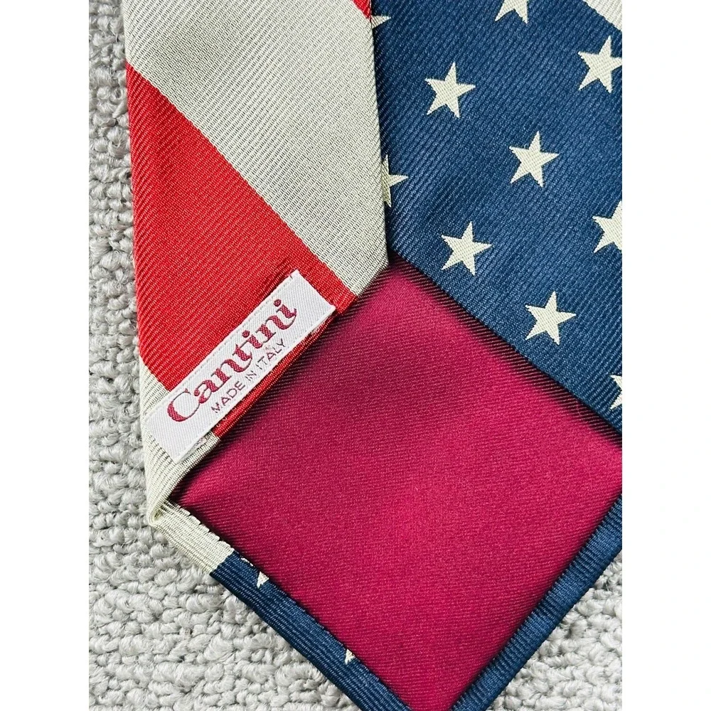 Cantini Necktie Men Multi Color Silk Handmade American Flag Patriotic USA Formal